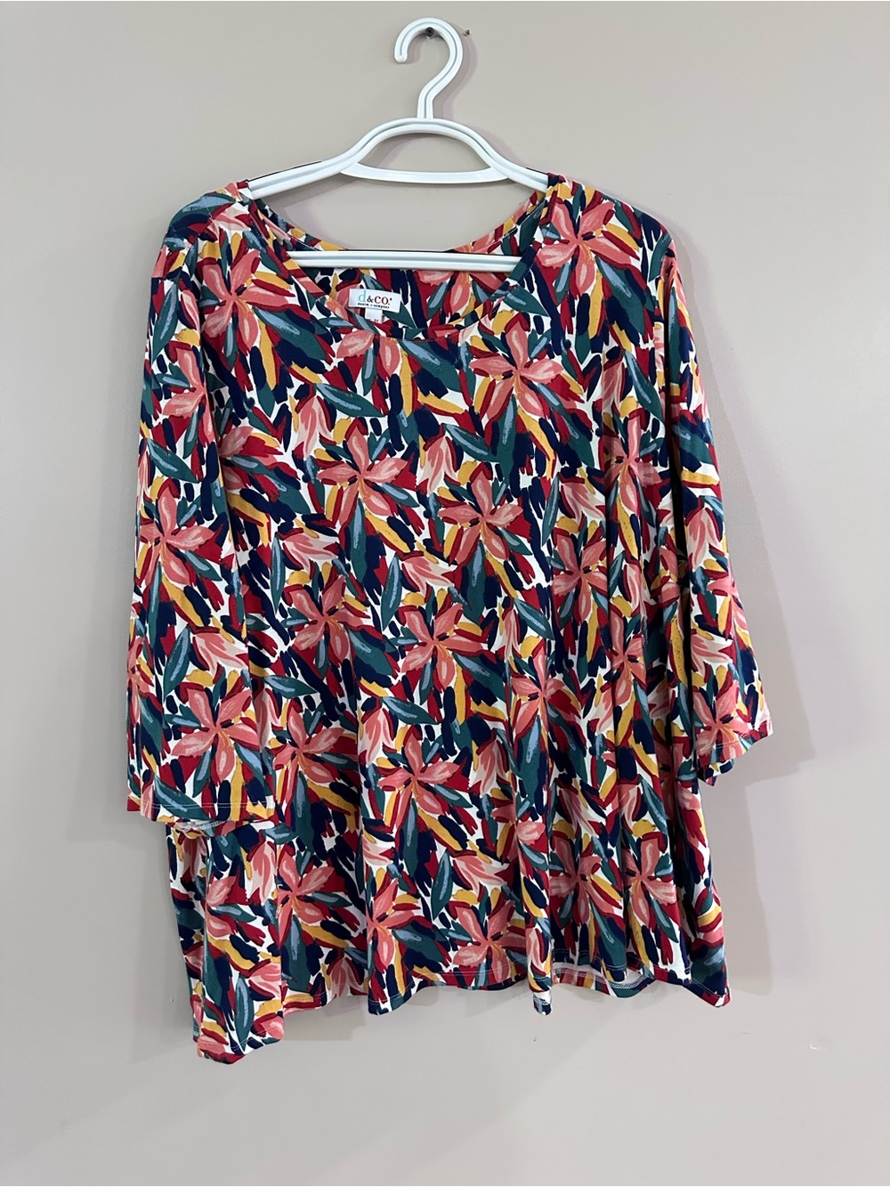 Denim&Co Floral Print Blouse - Coral, Teal, Navy, Mustard